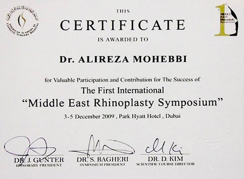 Dr alireza mohebbi certificate 1