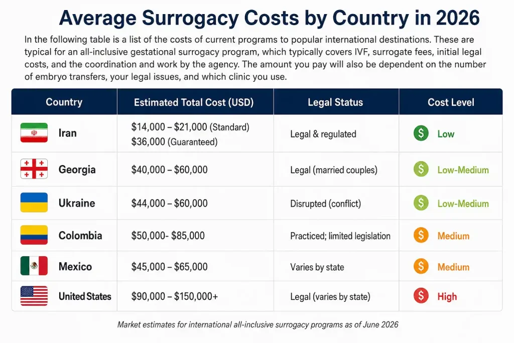 Average Surrogacy Costs by Country in 2026 Average Surrogacy Costs by Country in 2026